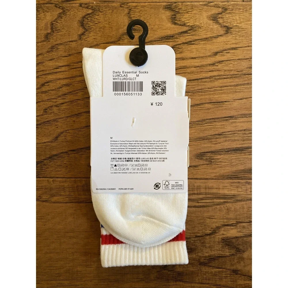 Lululemon Daily Stride Ribbed Crew Socks White Stripe Red Blue Medium Athletic